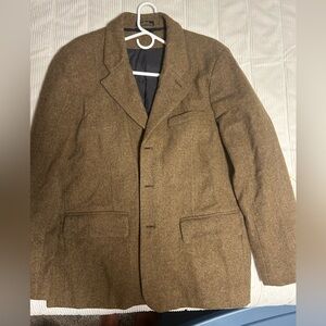 LL Bean Shetland Wool Blazer 40R Quilted Brown Herringbone Primaloft Insulated